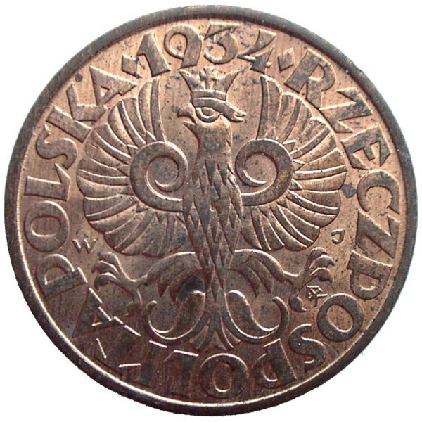 Awers oryginału 5 groszy 1934