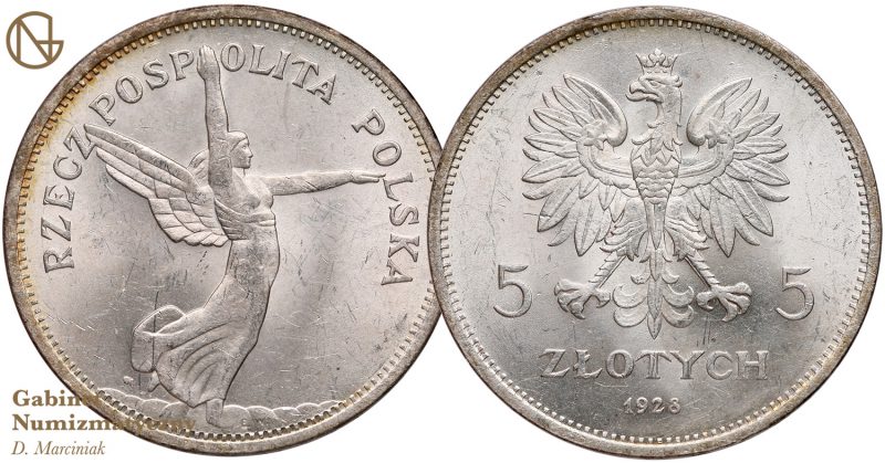 5 złotych 1928 Nike Warszawa ze znakiem
