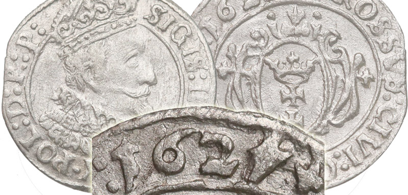 Grosz gdański 1627 z odwróconą 4